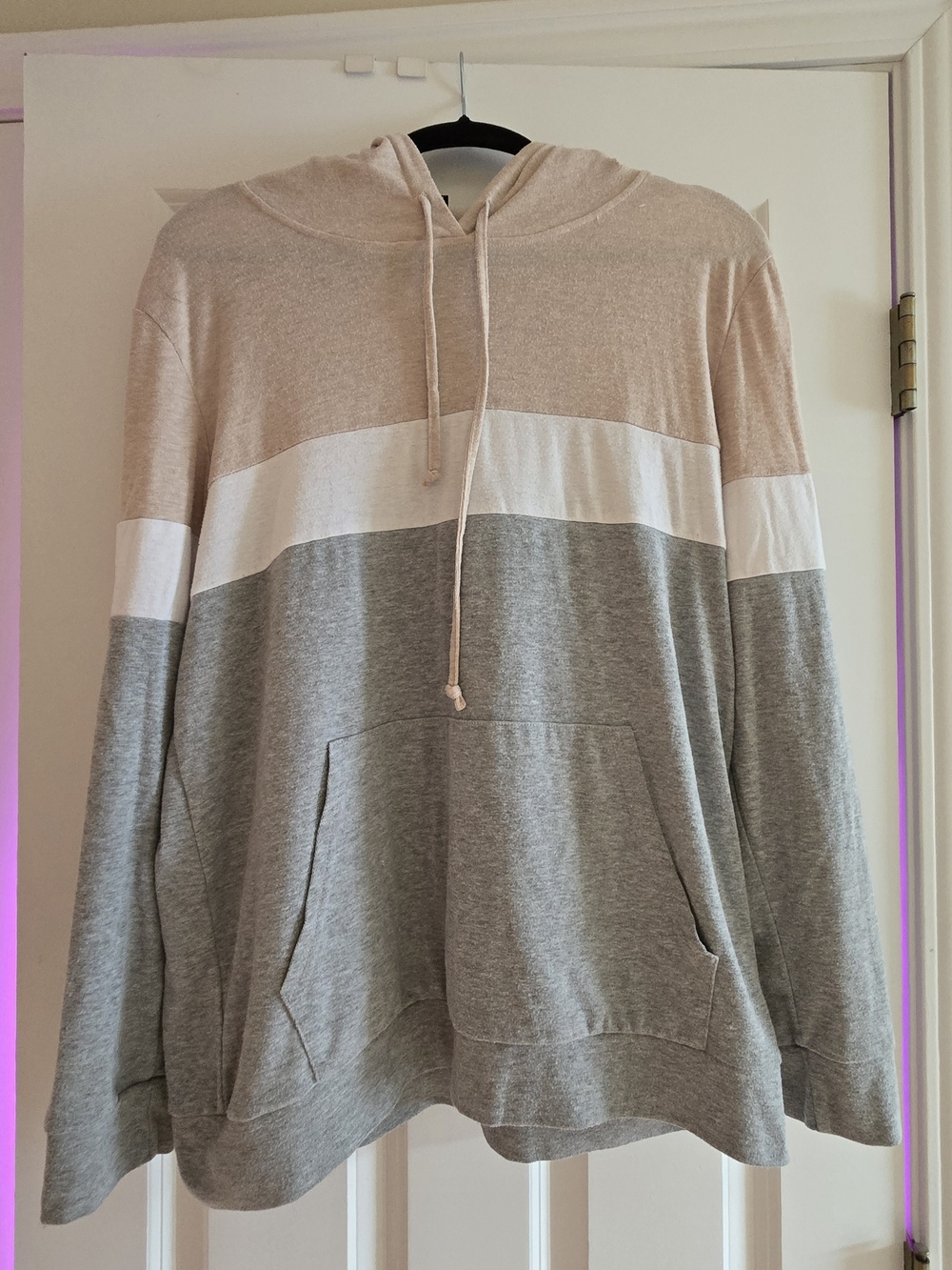 Women's Color Block Hooded Pullover Hoodie XL Beige Gray White